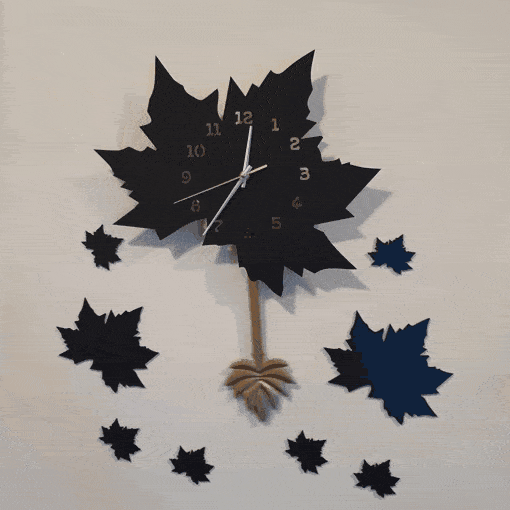 Black Maple Leaf Wall Clock with Pendulum - imixpress.com