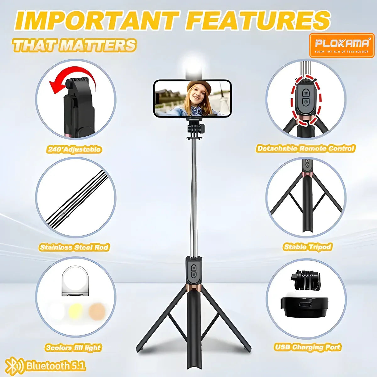 4 in 1 Selfie Stick + Tripod Stand with Light and Wireless Remote - imixpress.com