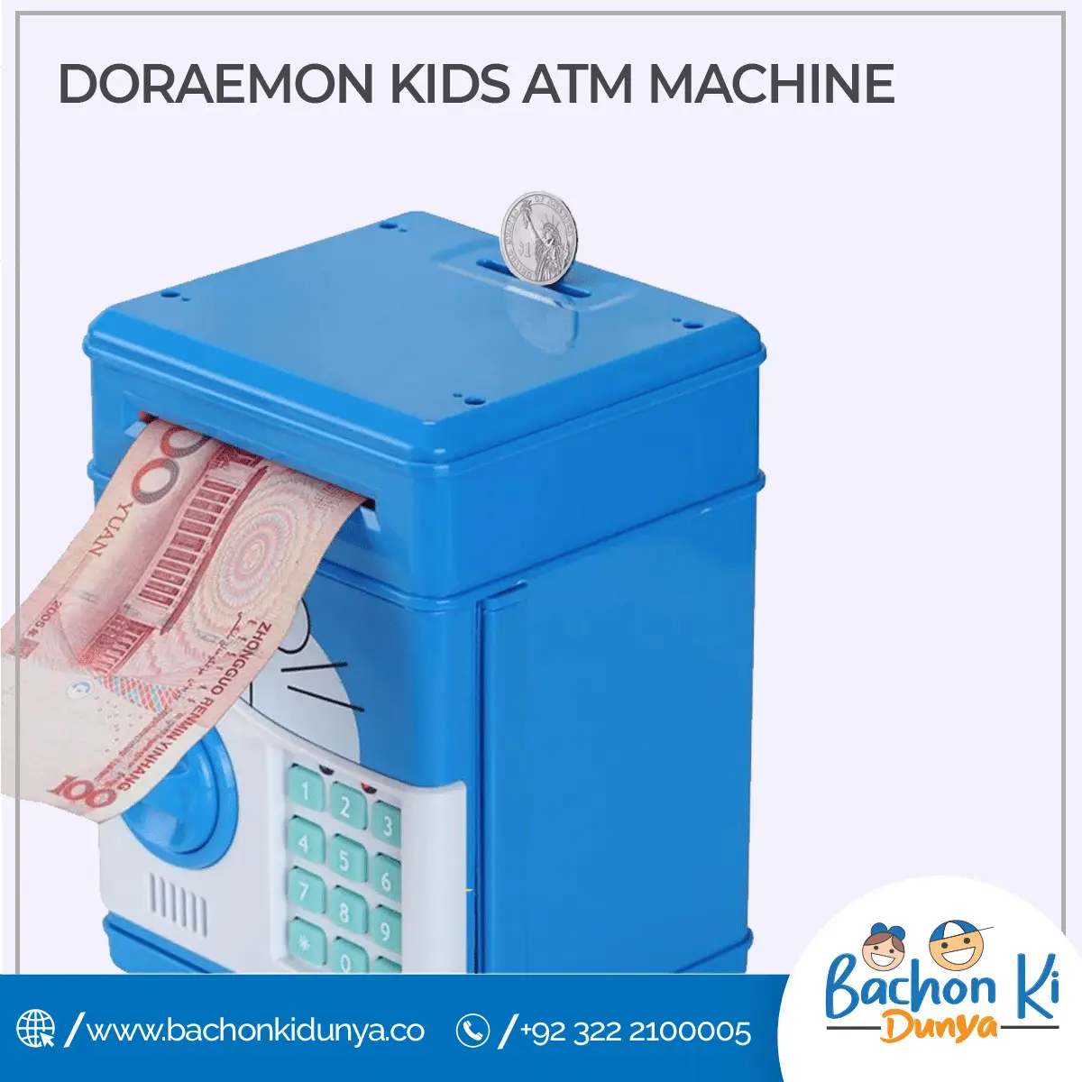 Doraemon Piggy Bank ATM Password Unlock, Mini ATM Money Saving Box for Kids, Cartoon Safe Bank, Electronic Piggy Bank - imixpress.com