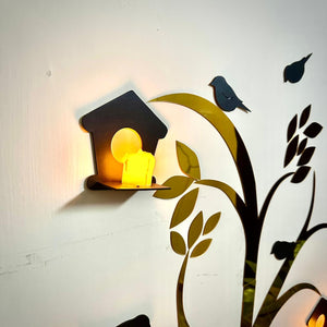 Acrylic Birds on Tree Wall Decor with Wooden Shelves – Large Size - imixpress.com