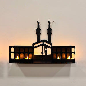 3D Islamic Wooden Shelves – Khana Kaba & Roza Rasool (SAW) Design with 4 LED Candles - imixpress.com