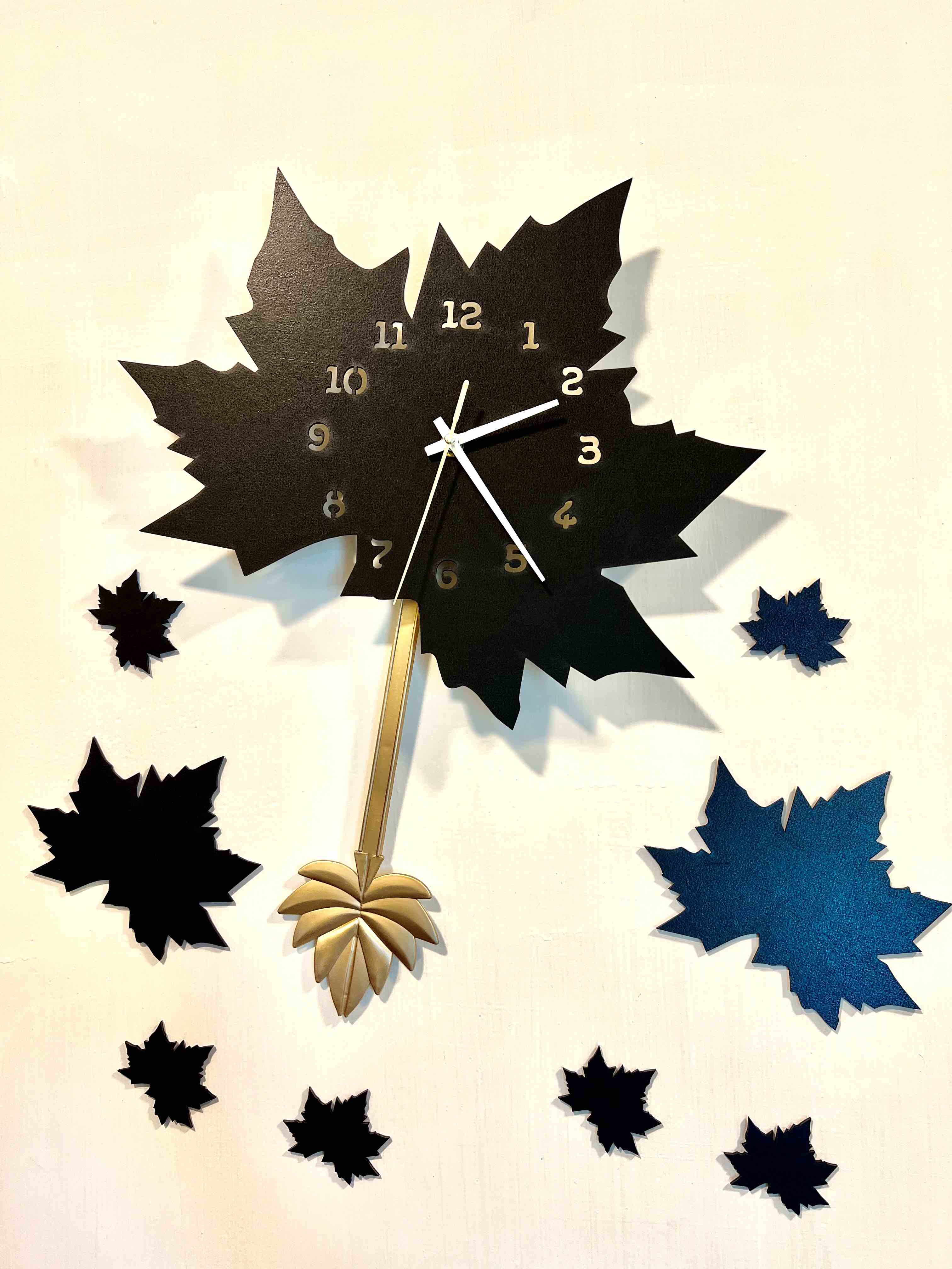 Black Maple Leaf Wall Clock with Pendulum - imixpress.com