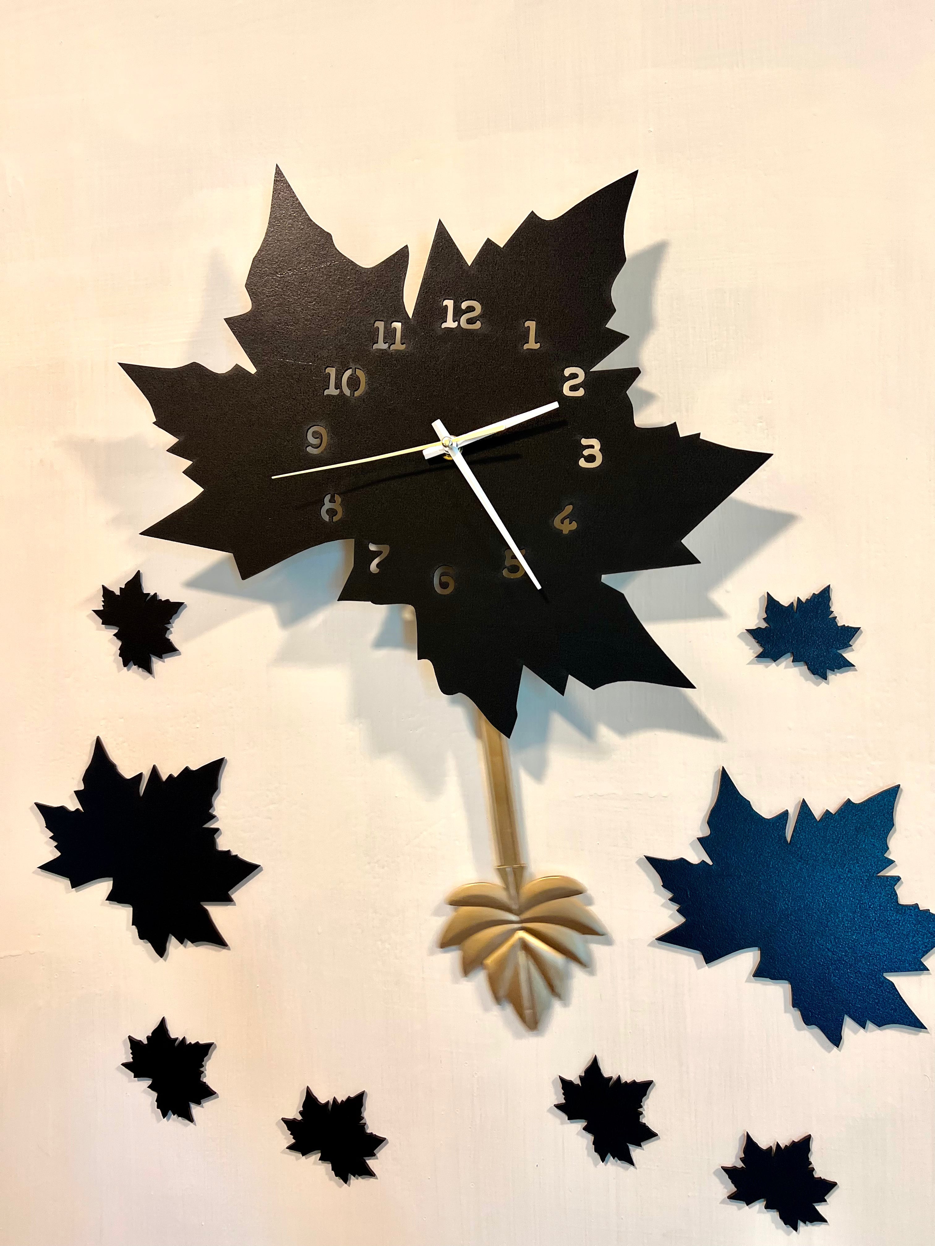 Black Maple Leaf Wall Clock with Pendulum - imixpress.com