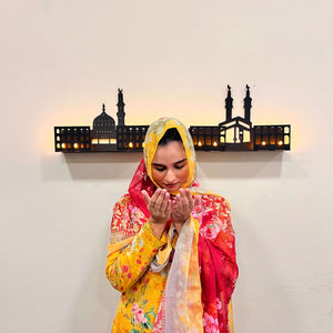 3D Islamic Wooden Shelves – Khana Kaba & Roza Rasool (SAW) Design with 4 LED Candles - imixpress.com