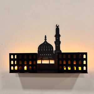 3D Islamic Wooden Shelves – Khana Kaba & Roza Rasool (SAW) Design with 4 LED Candles - imixpress.com