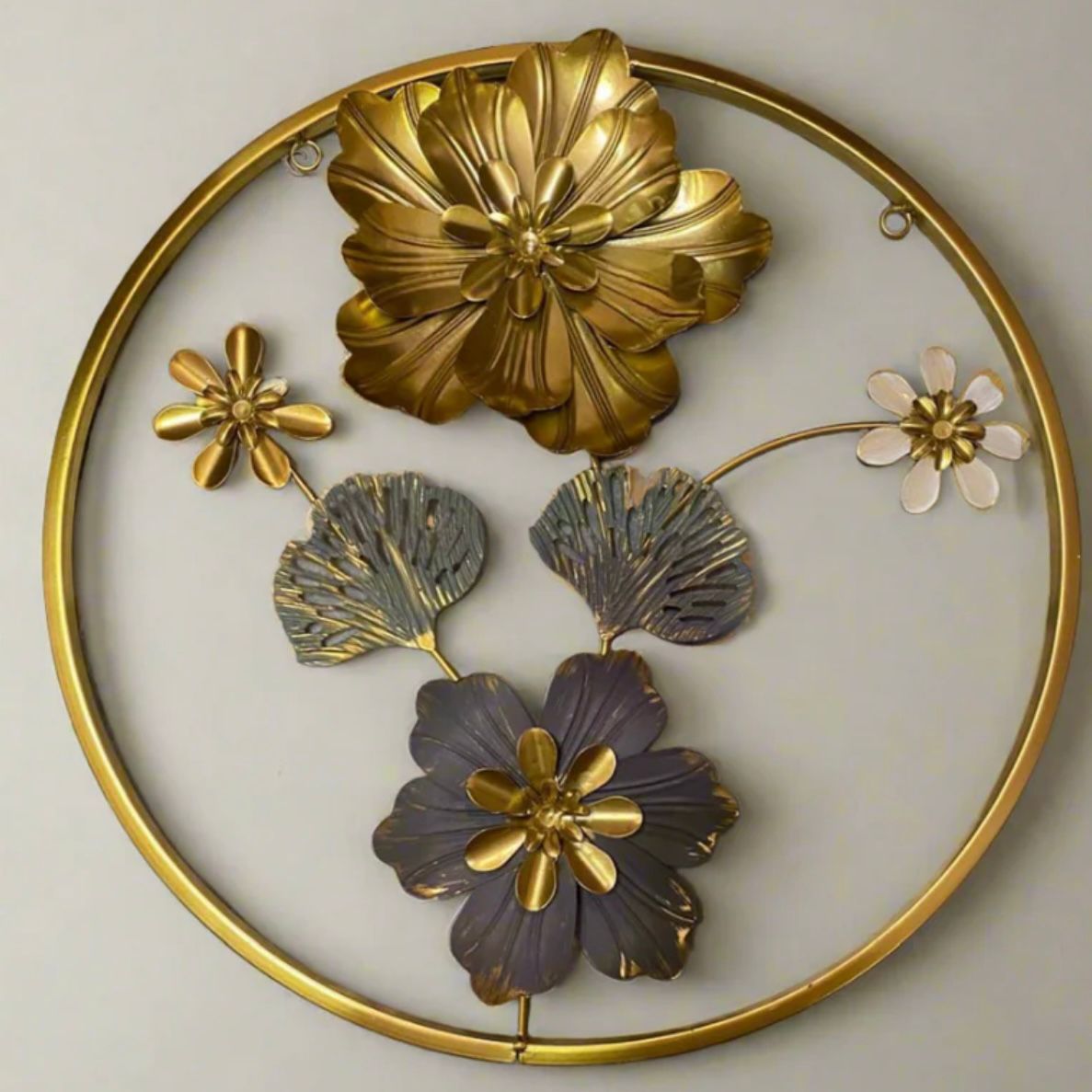 Round Golden Metal Flower Frame – Elegant Imported Decorative Wall Art - imixpress.com