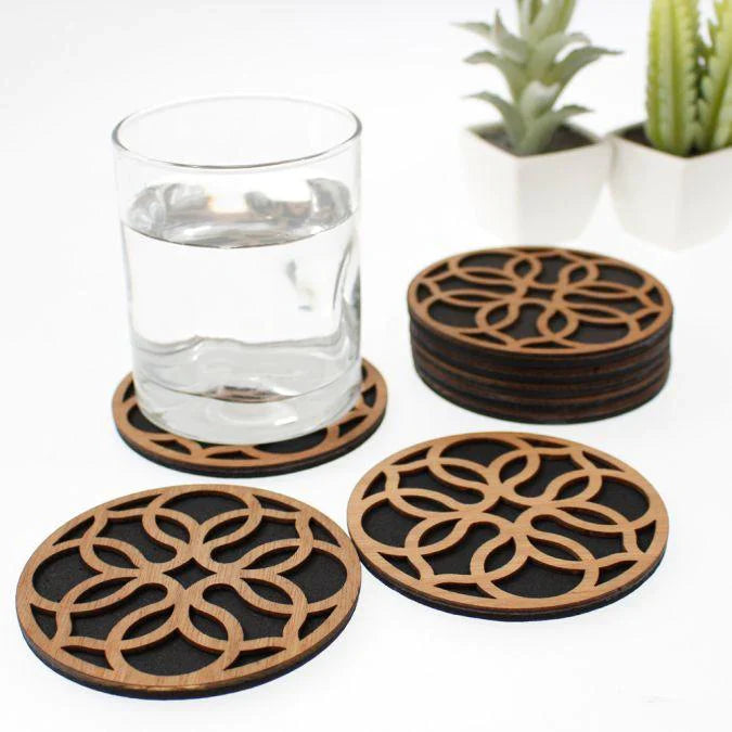 Beautiful Textured Laser Cut Tea Coffee and Glass Coaster / Mat Set of for Kitchen Home and Office - Wooden Coaster - imixpress.com