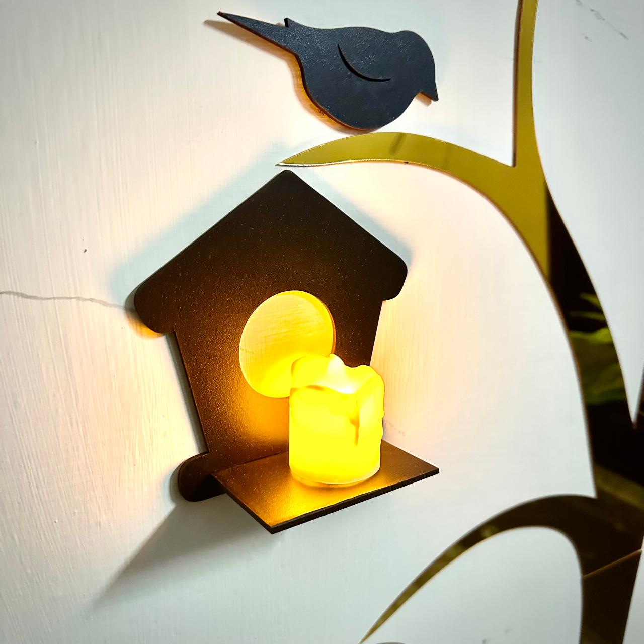Acrylic Birds on Tree Wall Decor with Wooden Shelves – Large Size - imixpress.com