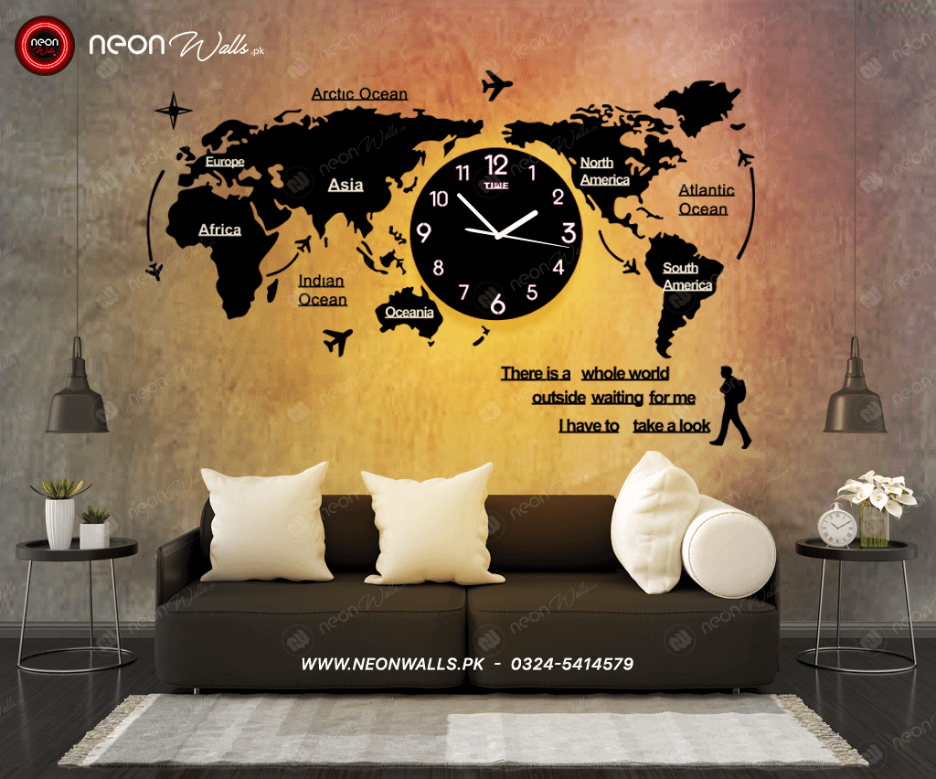 World Map Wall Clock with Rope Light(Large) - imixpress.com