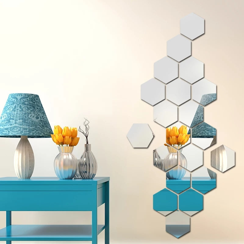 6x Acrylic Hexagon wall decor Mirror(Silver) - imixpress.com