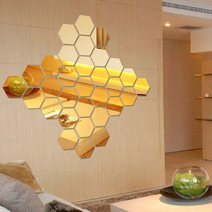 6x Acrylic Hexagon wall decor Mirror (Gold) - imixpress.com