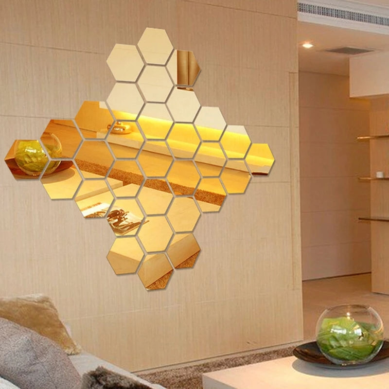 6x Acrylic Hexagon wall decor Mirror (Gold) - imixpress.com