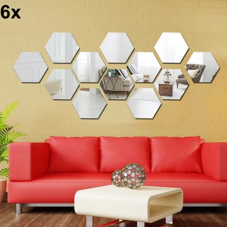 6x Acrylic Hexagon wall decor Mirror(Silver) - imixpress.com