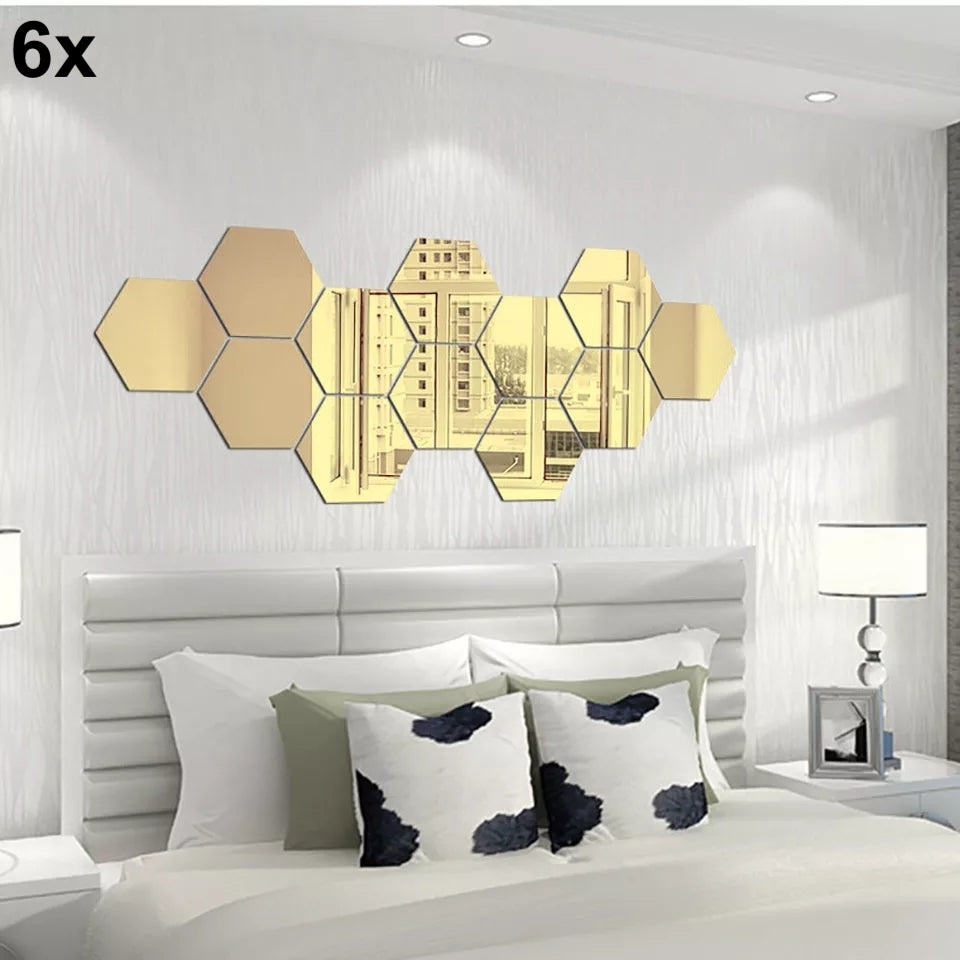 6x Acrylic Hexagon wall decor Mirror (Gold) - imixpress.com