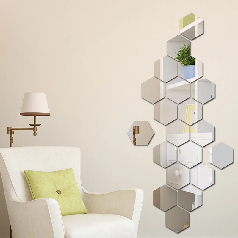6x Acrylic Hexagon wall decor Mirror(Silver) - imixpress.com