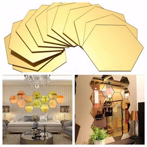 6x Acrylic Hexagon wall decor Mirror (Gold) - imixpress.com