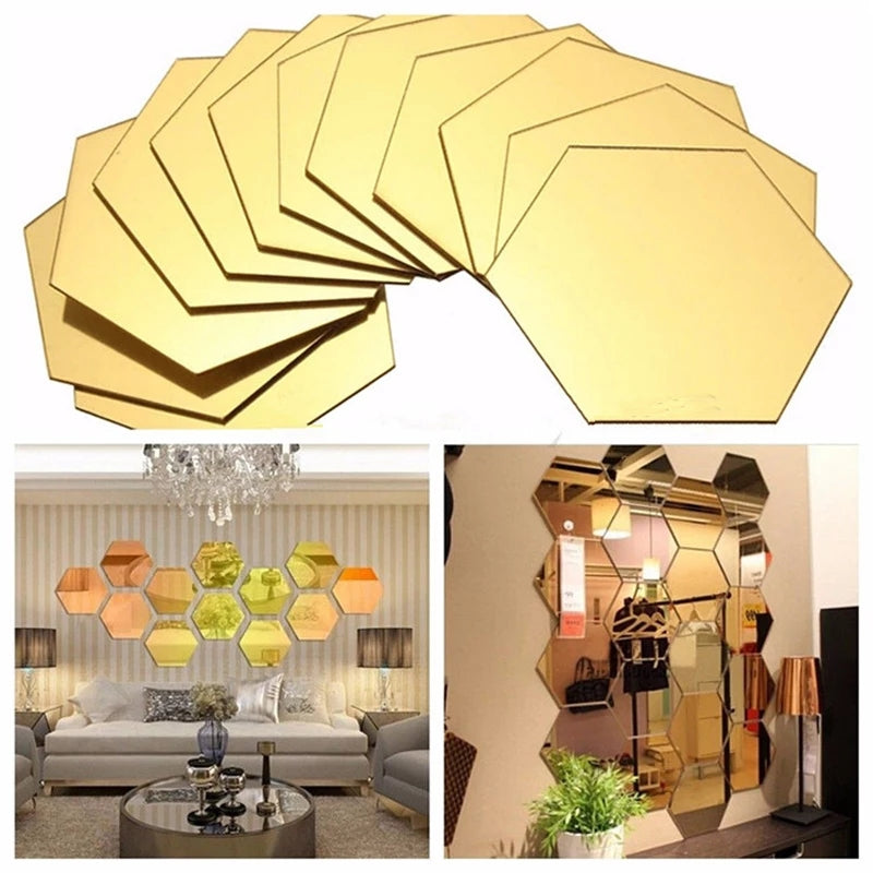 6x Acrylic Hexagon wall decor Mirror (Gold) - imixpress.com