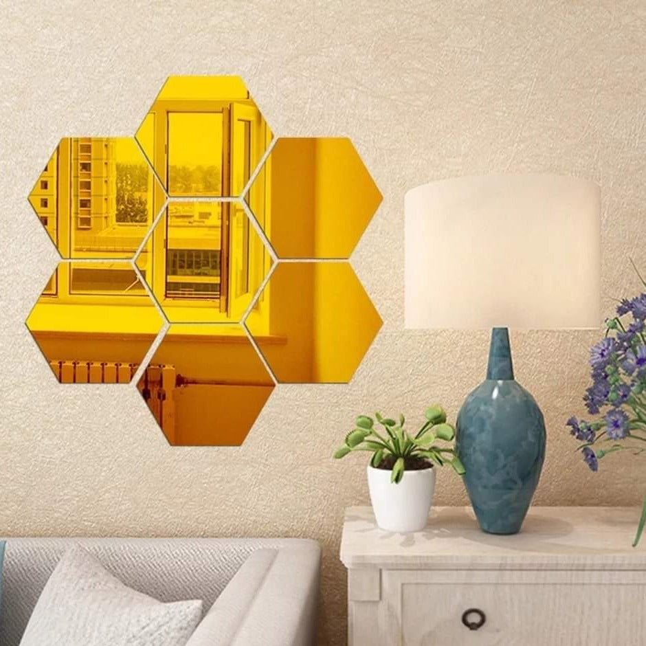 6x Acrylic Hexagon wall decor Mirror (Gold) - imixpress.com
