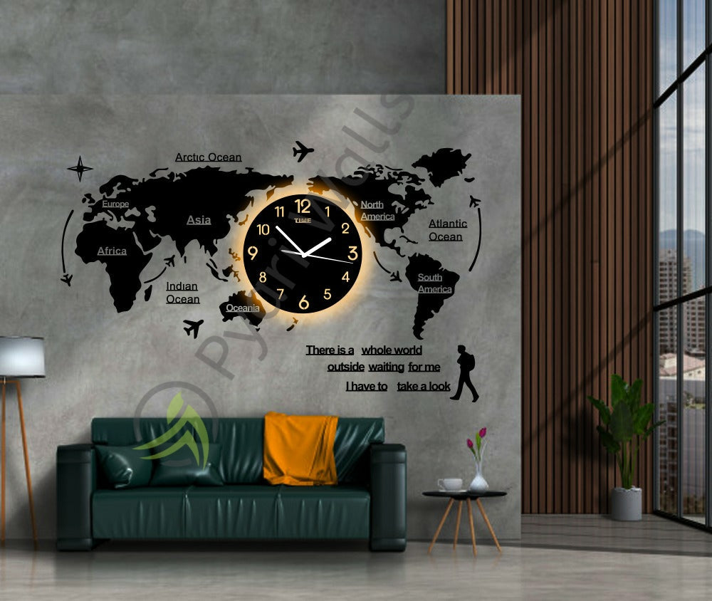 World Map Wall Clock with Rope Light(Large) - imixpress.com