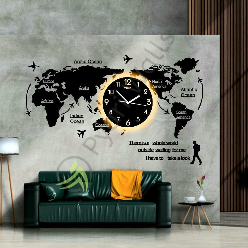 World Map Wall Clock with Rope Light(Large) - imixpress.com
