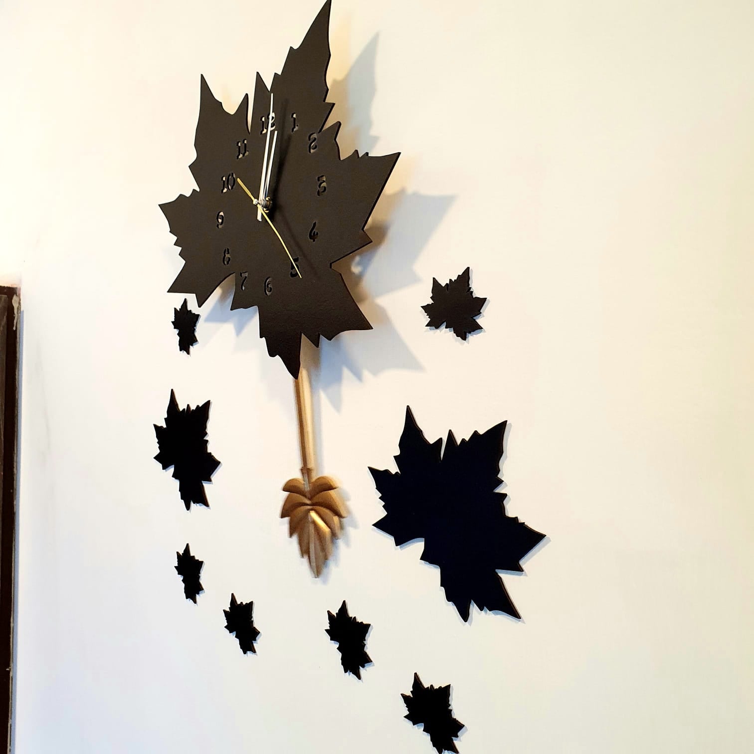 Black Maple Leaf Wall Clock with Pendulum - imixpress.com