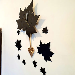 Black Maple Leaf Wall Clock with Pendulum - imixpress.com