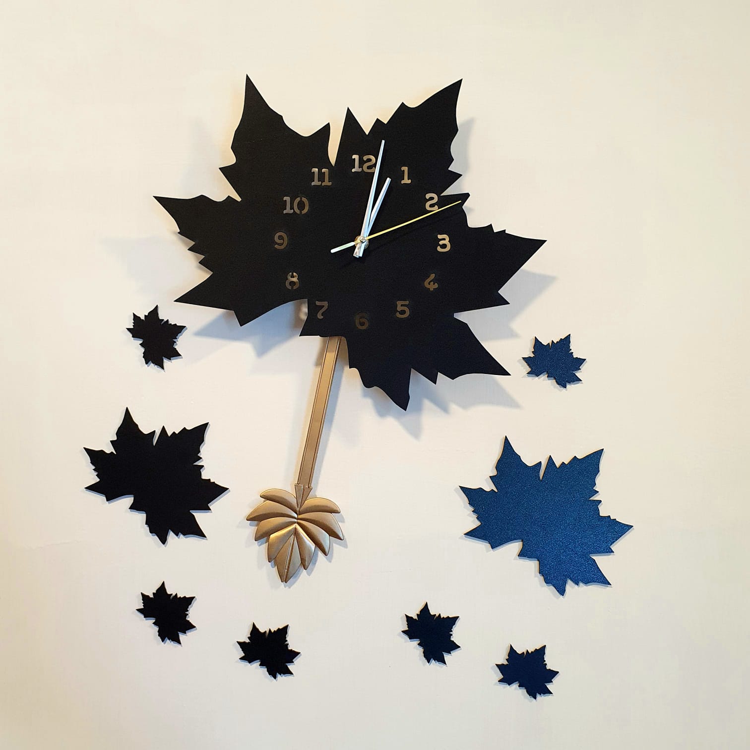 Black Maple Leaf Wall Clock with Pendulum - imixpress.com
