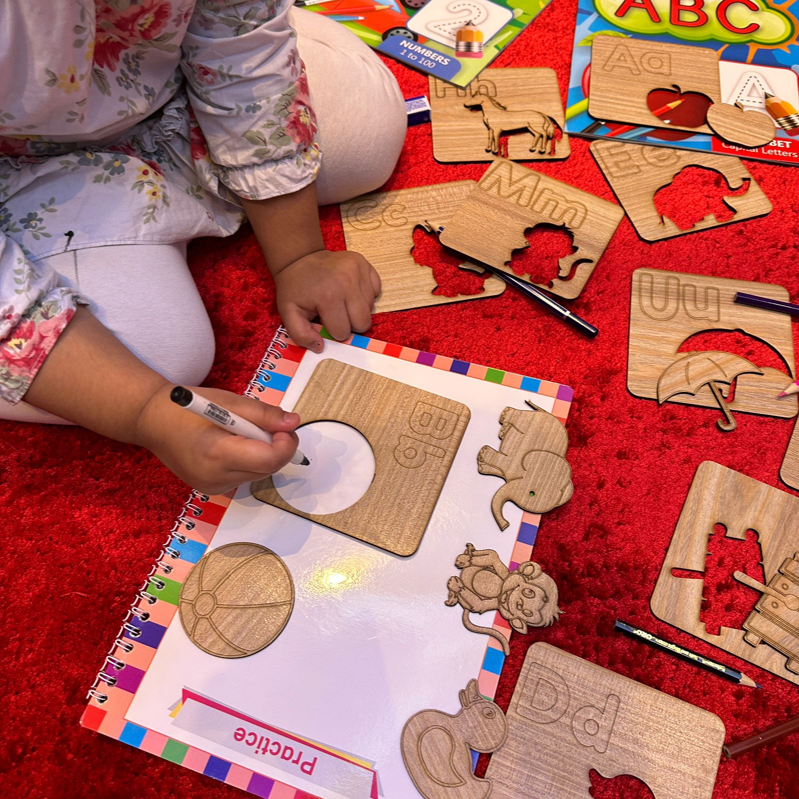 Kids Wooden Drawing Stencils English/Urdu/Mathematics Alphabets Learning Puzzle Toys - imixpress.com
