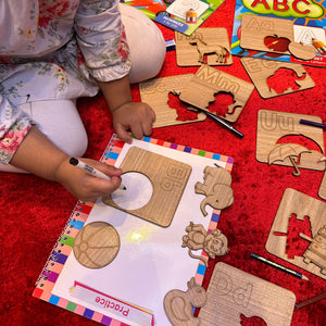 Kids Wooden Drawing Stencils English/Urdu/Mathematics Alphabets Learning Puzzle Toys - imixpress.com