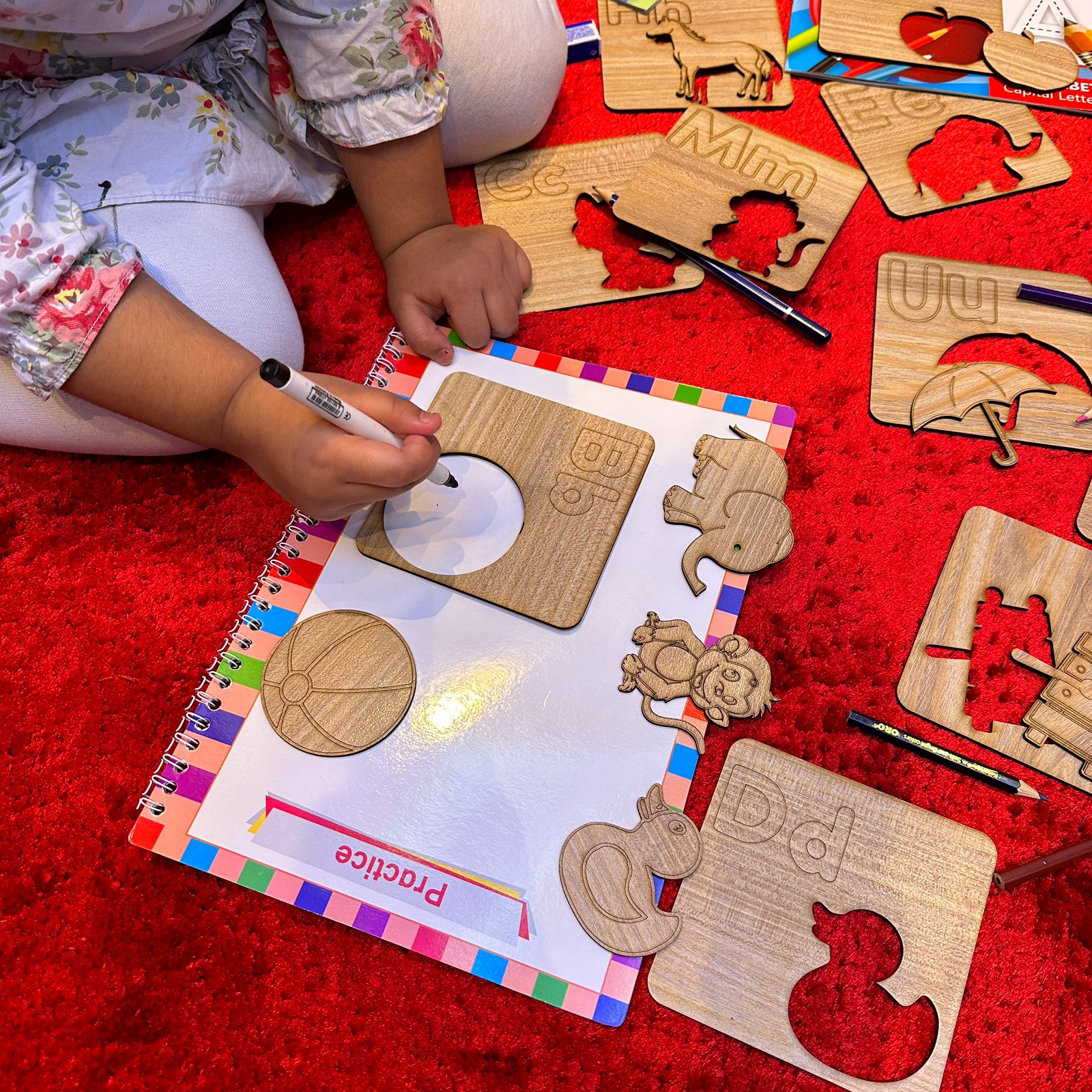 Kids Wooden Drawing Stencils English/Urdu/Mathematics Alphabets Learning Puzzle Toys - imixpress.com