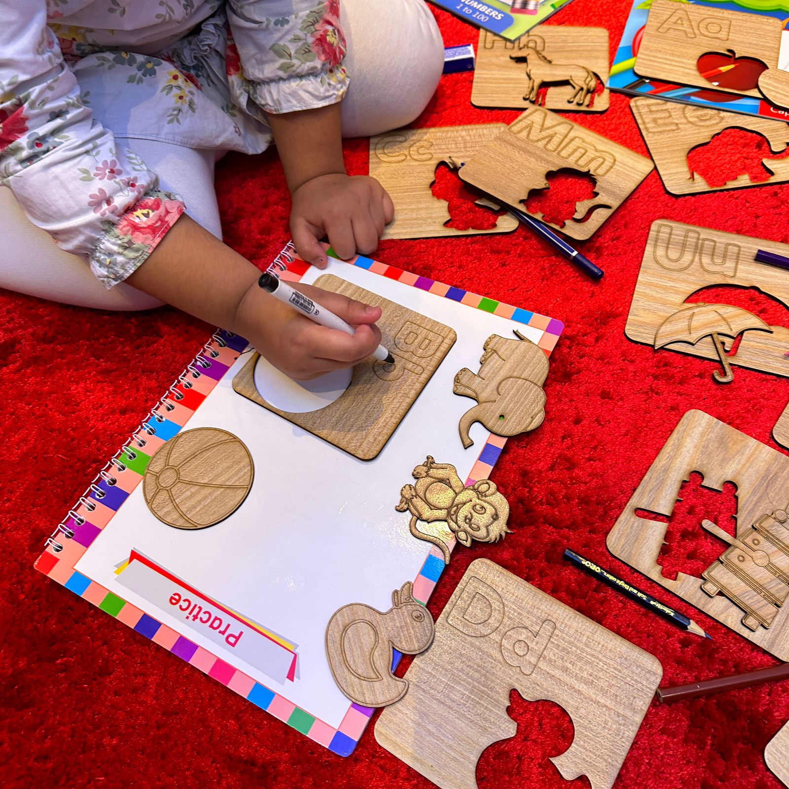 Kids Wooden Drawing Stencils English/Urdu/Mathematics Alphabets Learning Puzzle Toys - imixpress.com
