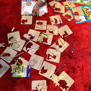 Kids Wooden Drawing Stencils English/Urdu/Mathematics Alphabets Learning Puzzle Toys - imixpress.com