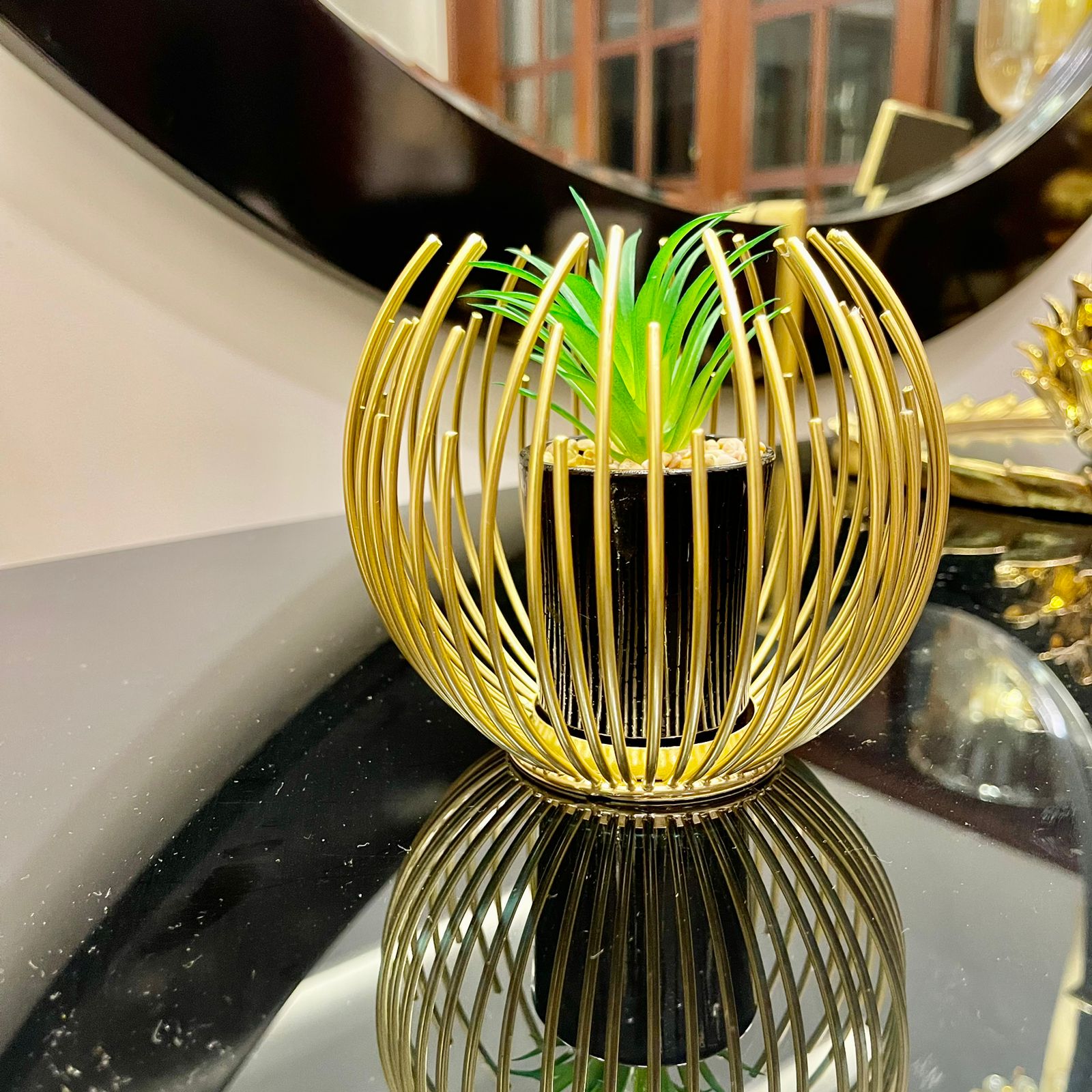 METALLIC GOLDEN GLOBE DECOR WITH PLANTER INSIDE - imixpress.com