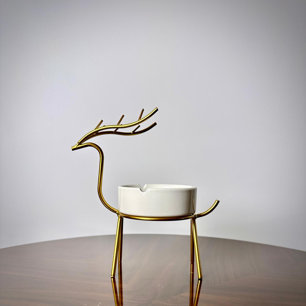 METALLIC GOLDEN GAZELLE STYLE ASH TRAY DECOR FOR TABLE AND HOME - imixpress.com