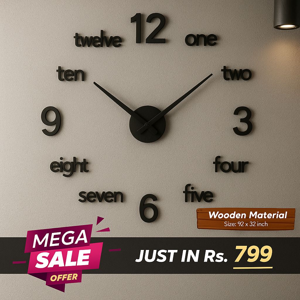 LARGE SIZE WOODEN DIY CLOCK WITH 12 INCHES NEEDLES - imixpress.com