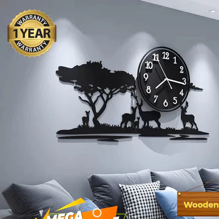 Big Wooden Grazing Deers in Meadows wall clock - imixpress.com