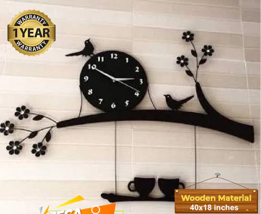 Large wooden hanging cups with tree branch clock - imixpress.com