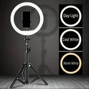 26cm Led Ring Light Tripod With Mobile Holder, 7ft Tripod Stand, 3 Light Colors, Dimmable Usb Selfie Ring Light For Videography And Photography - imixpress.com