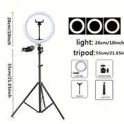 26cm Led Ring Light Tripod With Mobile Holder, 7ft Tripod Stand, 3 Light Colors, Dimmable Usb Selfie Ring Light For Videography And Photography - imixpress.com