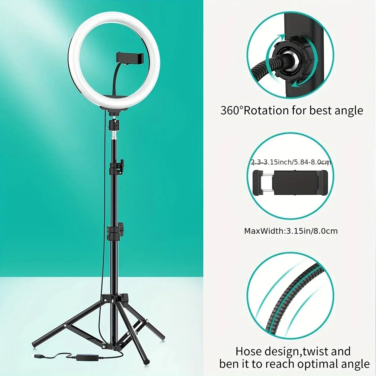 26cm Led Ring Light Tripod With Mobile Holder, 7ft Tripod Stand, 3 Light Colors, Dimmable Usb Selfie Ring Light For Videography And Photography - imixpress.com