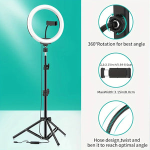 26cm Led Ring Light Tripod With Mobile Holder, 7ft Tripod Stand, 3 Light Colors, Dimmable Usb Selfie Ring Light For Videography And Photography - imixpress.com