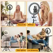 26cm Led Ring Light Tripod With Mobile Holder, 7ft Tripod Stand, 3 Light Colors, Dimmable Usb Selfie Ring Light For Videography And Photography - imixpress.com