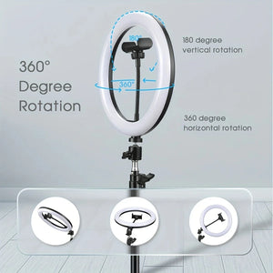 26cm Led Ring Light Tripod With Mobile Holder, 7ft Tripod Stand, 3 Light Colors, Dimmable Usb Selfie Ring Light For Videography And Photography - imixpress.com