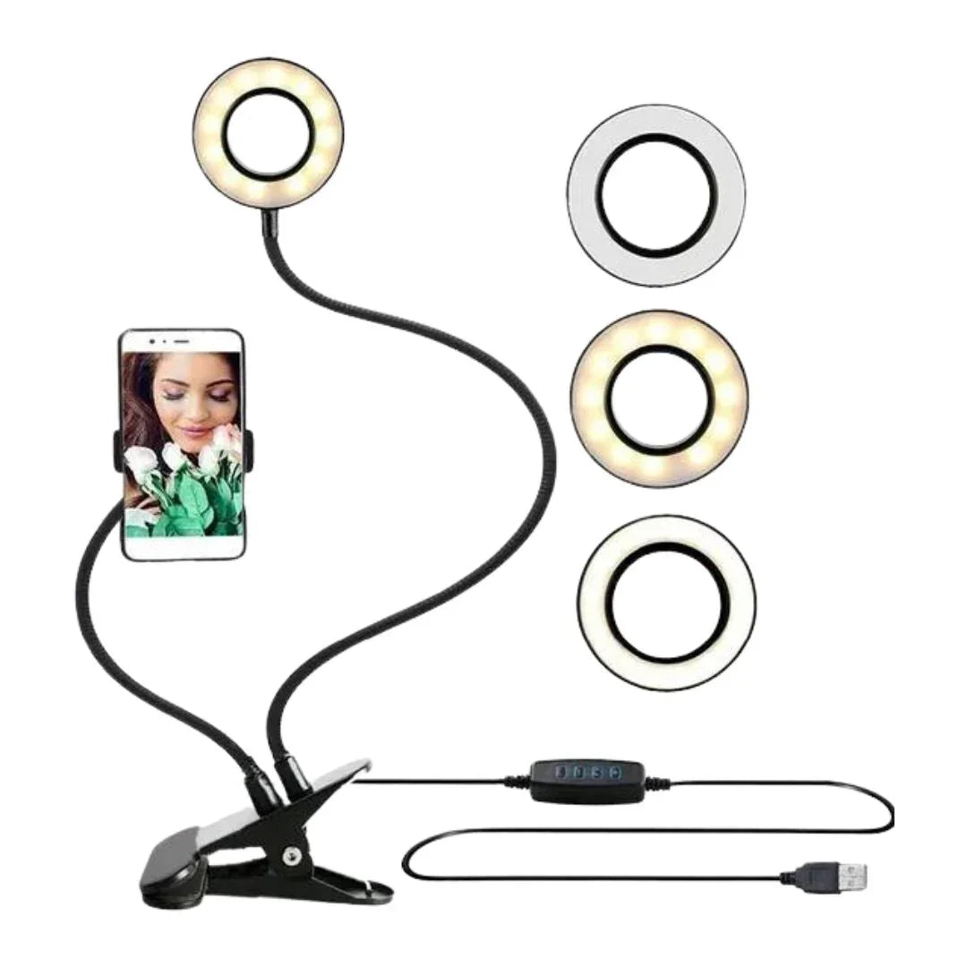 2 in 1 Led Selfie Ring Light with Phone Holder Desk Lamp Lazy Bracket Tabletop Stand 360' Flexible - imixpress.com