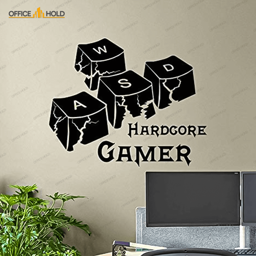 Hardcore Gamer WASD Keyboard Keys Gamer Room Sign (hg02) - imixpress.com