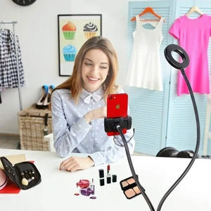 2 in 1 Led Selfie Ring Light with Phone Holder Desk Lamp Lazy Bracket Tabletop Stand 360' Flexible - imixpress.com