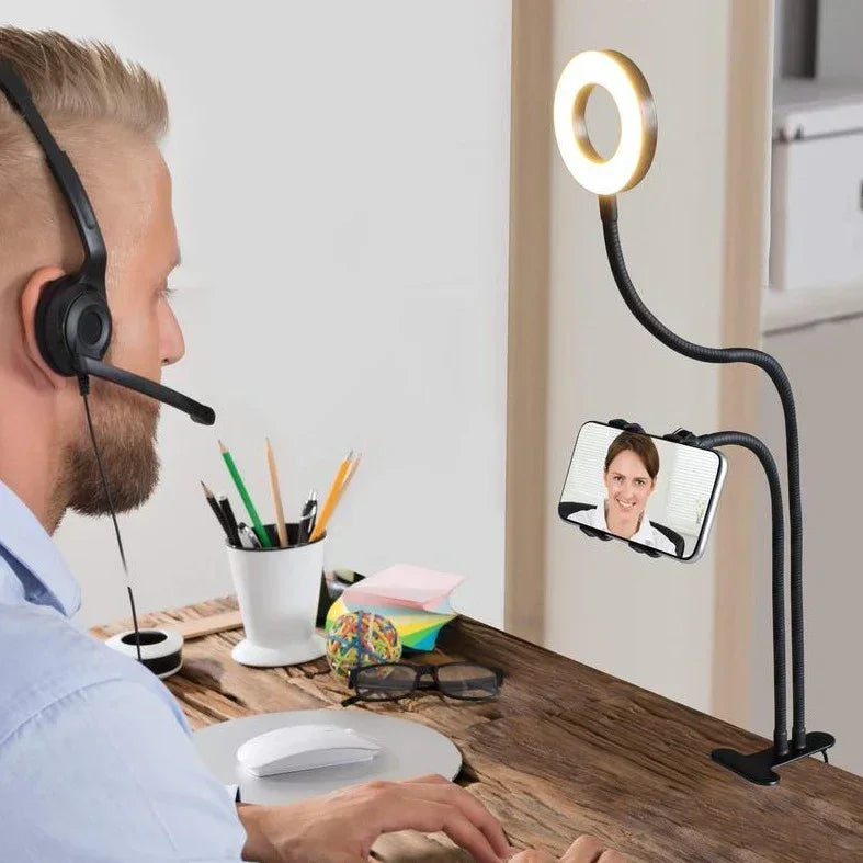 2 in 1 Led Selfie Ring Light with Phone Holder Desk Lamp Lazy Bracket Tabletop Stand 360' Flexible - imixpress.com