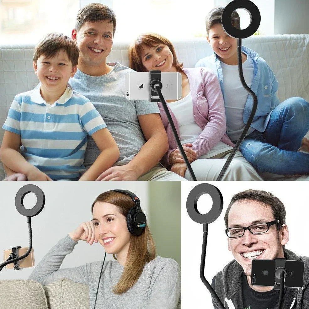 2 in 1 Led Selfie Ring Light with Phone Holder Desk Lamp Lazy Bracket Tabletop Stand 360' Flexible - imixpress.com