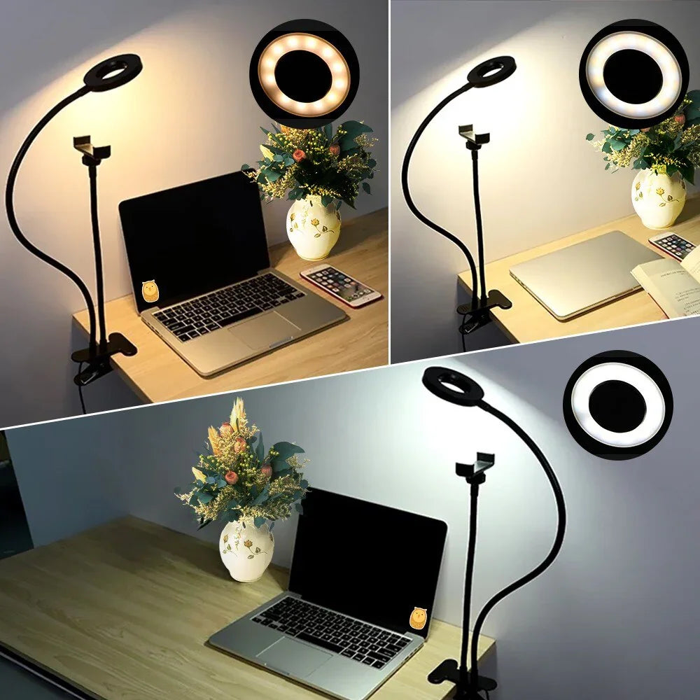 2 in 1 Led Selfie Ring Light with Phone Holder Desk Lamp Lazy Bracket Tabletop Stand 360' Flexible - imixpress.com