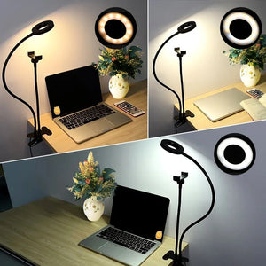 2 in 1 Led Selfie Ring Light with Phone Holder Desk Lamp Lazy Bracket Tabletop Stand 360' Flexible - imixpress.com